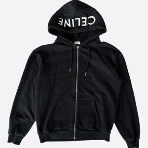 Celine Black & White Hood Logo Zip Up Hoodie